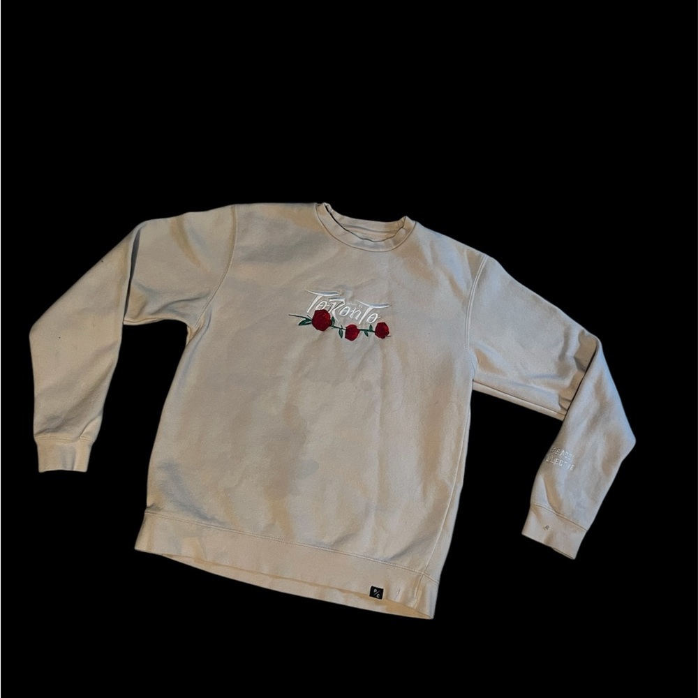 Light Pink Crewneck Sweater with Embroidered Design “Home Is Toronto” w/ Roses